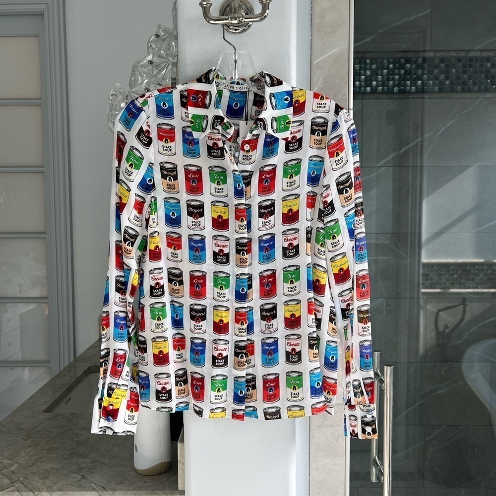 Alice + Olivia Willa Silk Button-Up Shirt Stace Soup - Picture 5 of 12